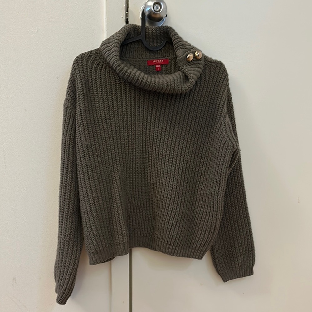 Guess Gray Cowl Neck Sweater Chunky Knit